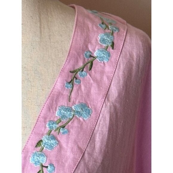 Fanm Mon x Andie Dress Women Small Pink Linen Embroidered The Kepez Kaftan Maxi - Picture 10 of 15